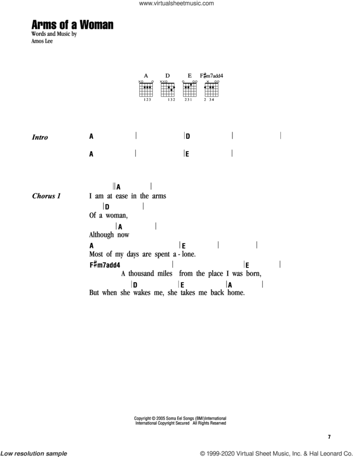 Arms Of A Woman sheet music for guitar (chords) by Amos Lee, intermediate skill level