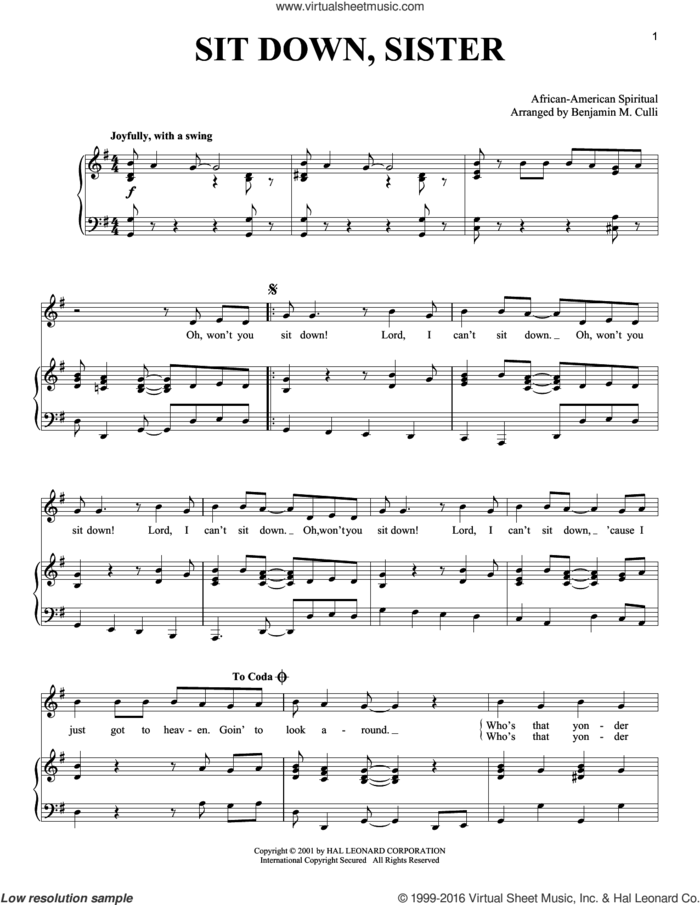 Sit Down, Sister sheet music for voice and piano, intermediate skill level