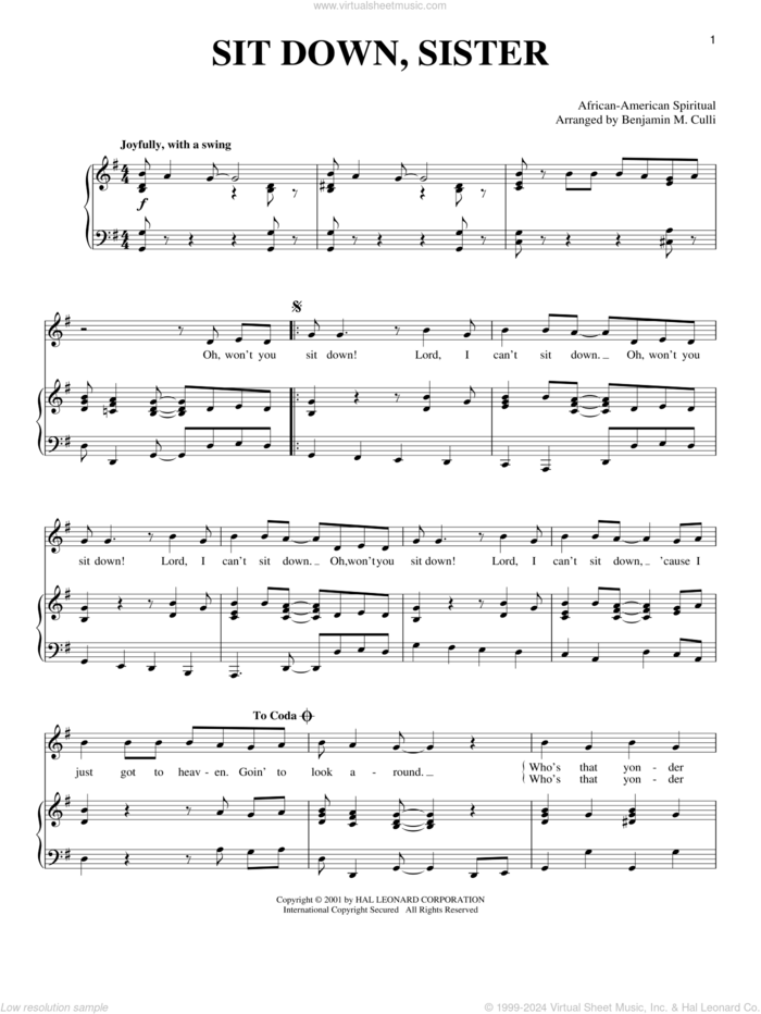 Sit Down, Sister sheet music for voice and piano, intermediate skill level