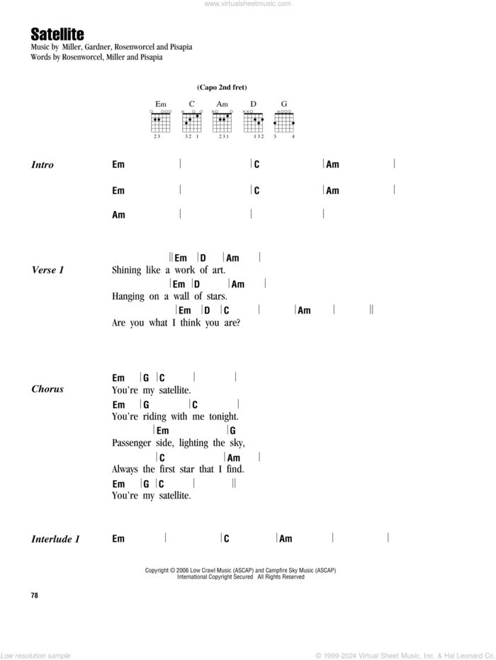 Satellite sheet music for guitar (chords) by Guster, Gardner, Pisapia and Rosenworcel, intermediate skill level