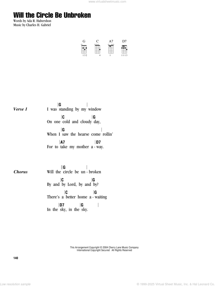 Will The Circle Be Unbroken sheet music for ukulele (chords) by Charles H. Gabriel and Ada R. Habershon, intermediate skill level