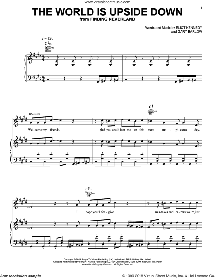 The World Is Upside Down sheet music for voice, piano or guitar by Gary Barlow & Eliot Kennedy, ELIOT KENNEDY and Gary Barlow, intermediate skill level