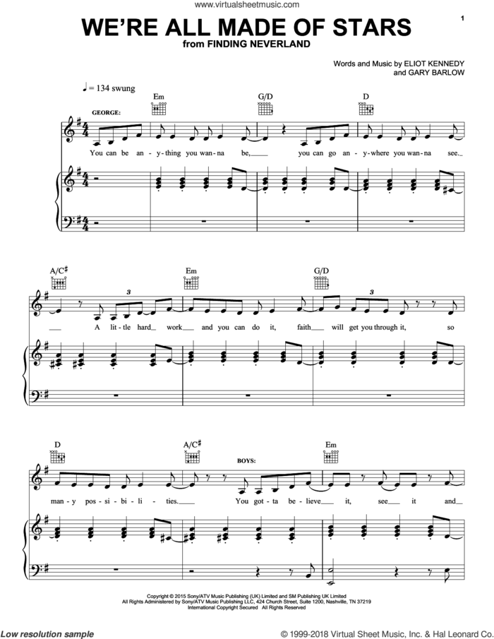 We're All Made Of Stars sheet music for voice, piano or guitar by Gary Barlow & Eliot Kennedy, ELIOT KENNEDY and Gary Barlow, intermediate skill level