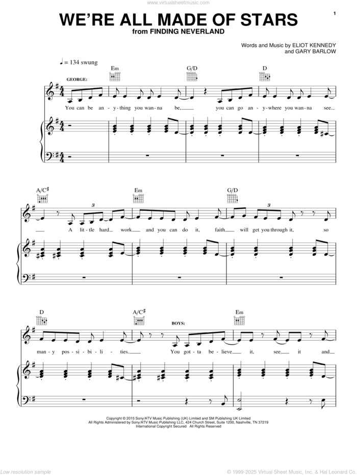 We're All Made Of Stars sheet music for voice, piano or guitar by Gary Barlow & Eliot Kennedy, ELIOT KENNEDY and Gary Barlow, intermediate skill level