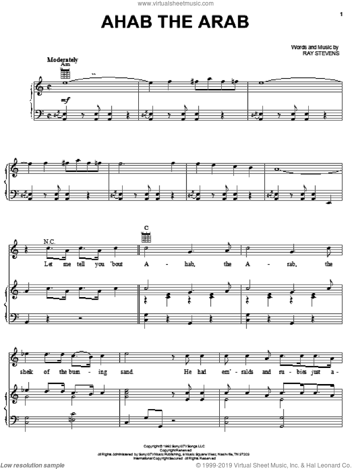 Ahab The Arab sheet music for voice, piano or guitar by Ray Stevens, intermediate skill level