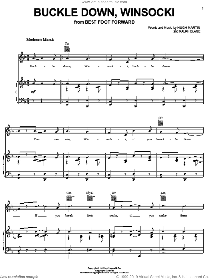 Buckle Down, Winsocki sheet music for voice, piano or guitar by Hugh Martin and Ralph Blane, intermediate skill level