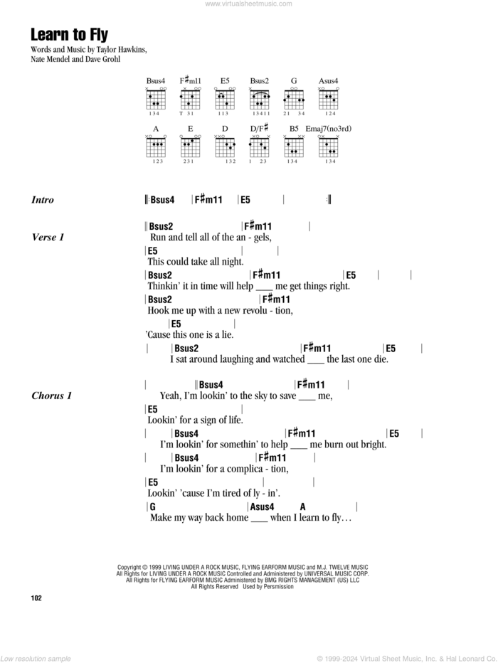 Learn To Fly Sheet Music | Foo Fighters | Guitar Lead Sheet