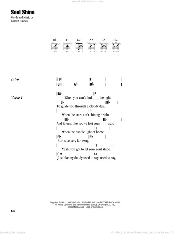 Soul Shine sheet music for guitar (chords) by Warren Haynes, intermediate skill level