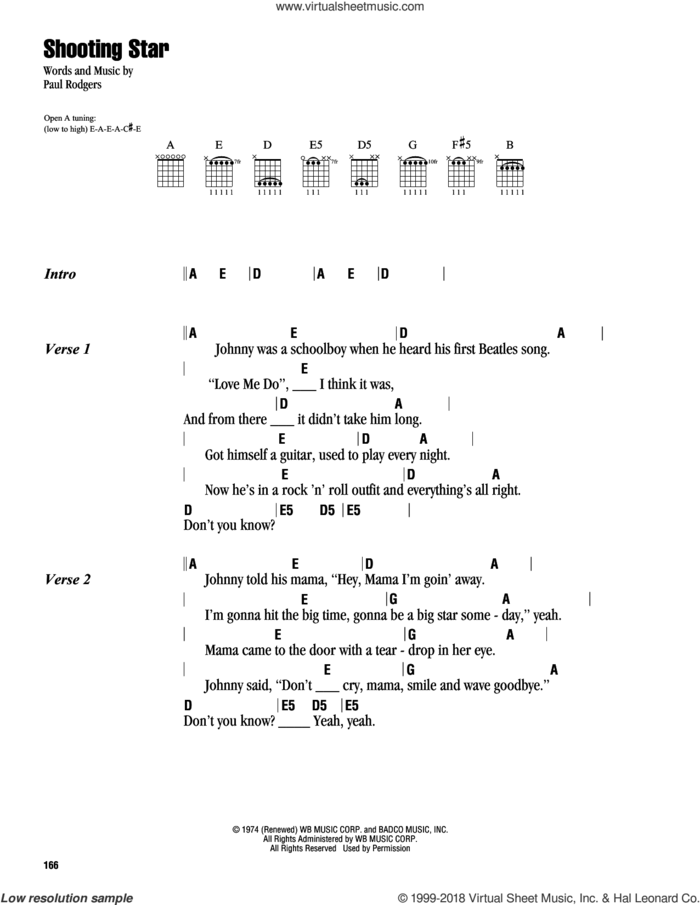 Shooting Star sheet music for guitar (chords) by Bad Company and Paul Rodgers, intermediate skill level
