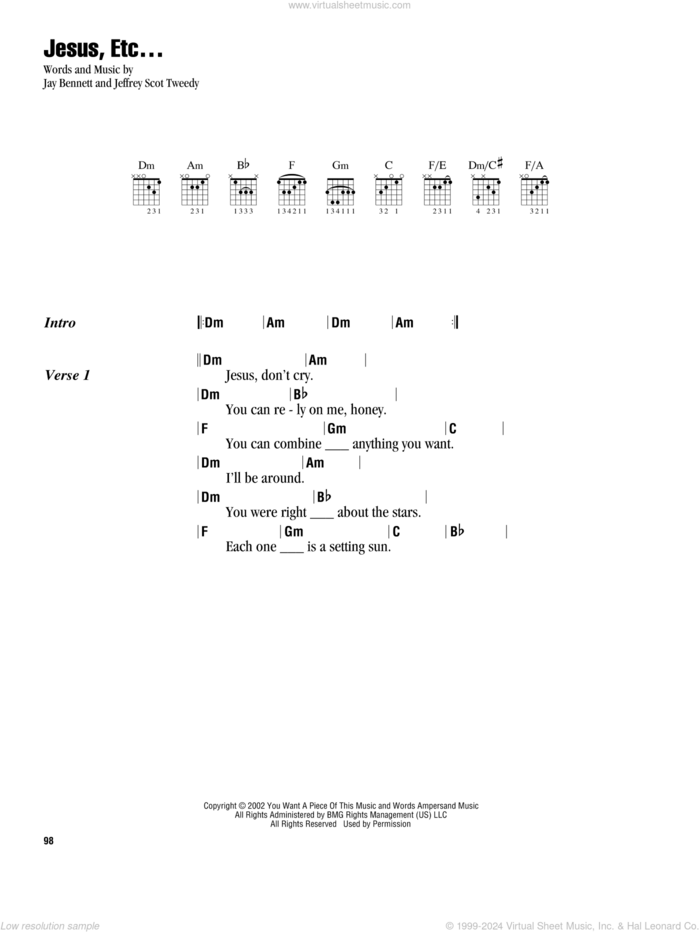 Jesus, Etc... sheet music for guitar (chords) by Wilco, Jay Bennett and Jeffrey Scot Tweedy, intermediate skill level