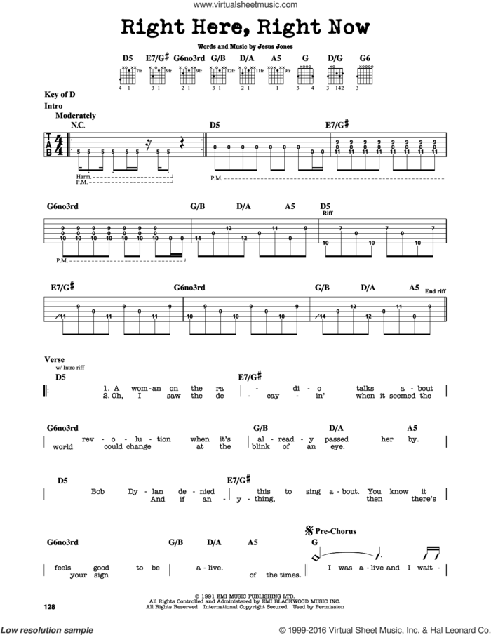 Right Here, Right Now sheet music for guitar solo (lead sheet) by Jesus Jones, intermediate guitar (lead sheet)