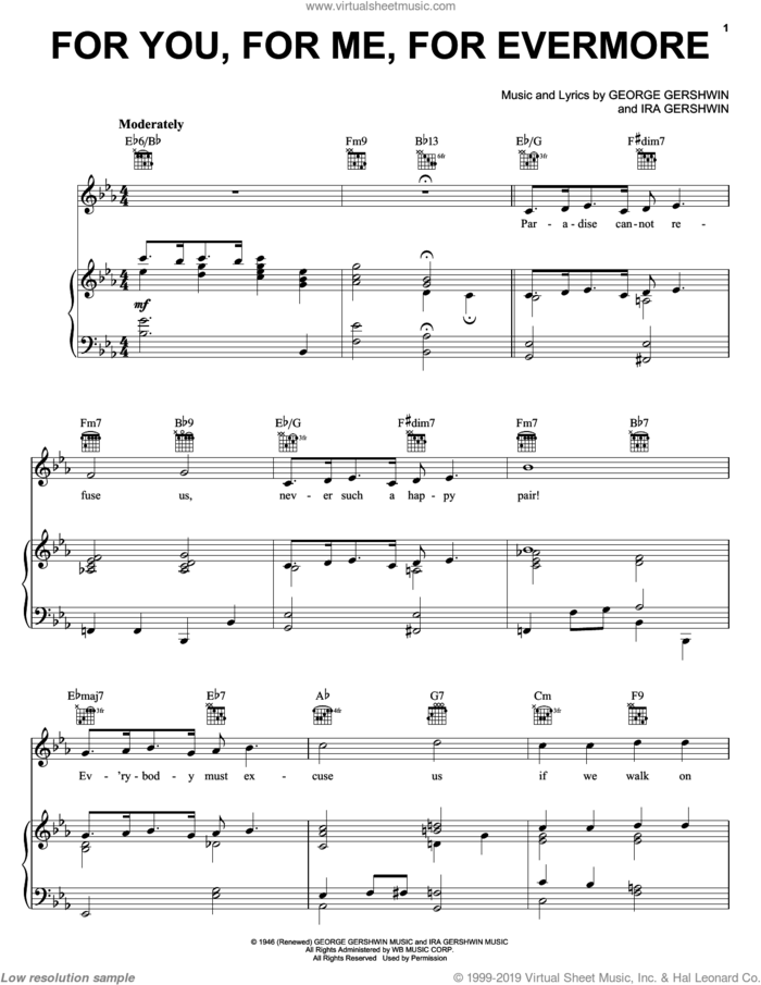 For You, For Me, For Evermore sheet music for voice, piano or guitar by George Gershwin and Ira Gershwin, intermediate skill level