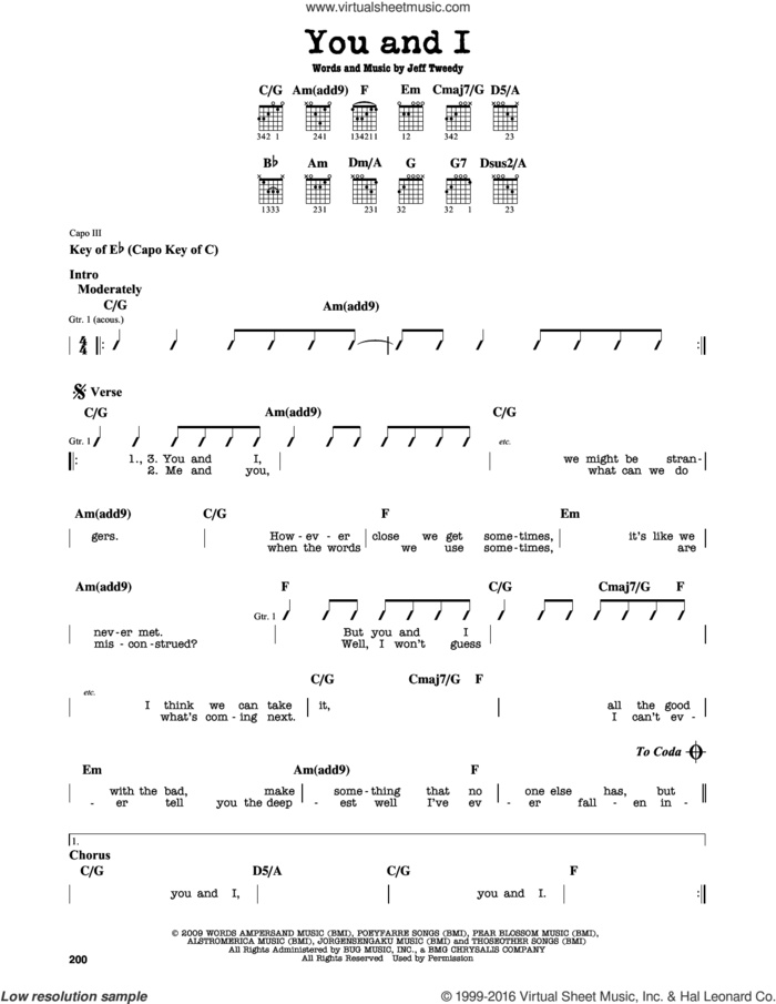 You And I sheet music for guitar solo (lead sheet) by Wilco and Jeff Tweedy, intermediate guitar (lead sheet)
