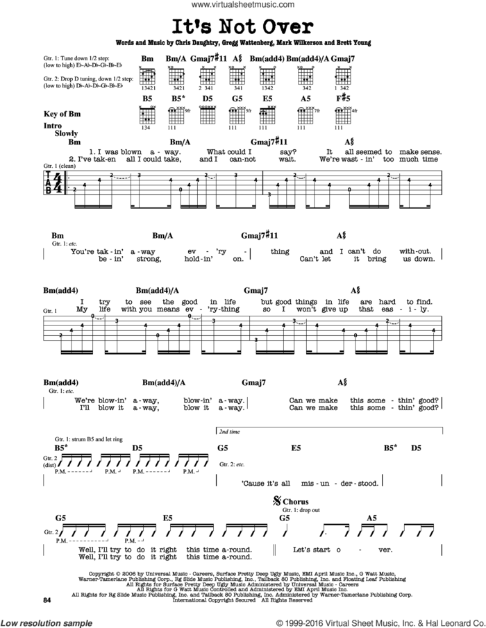 It's Not Over sheet music for guitar solo (lead sheet) by Daughtry, Brett Young, Chris Daughtry, Gregg Wattenberg and Mark Wilkerson, intermediate guitar (lead sheet)