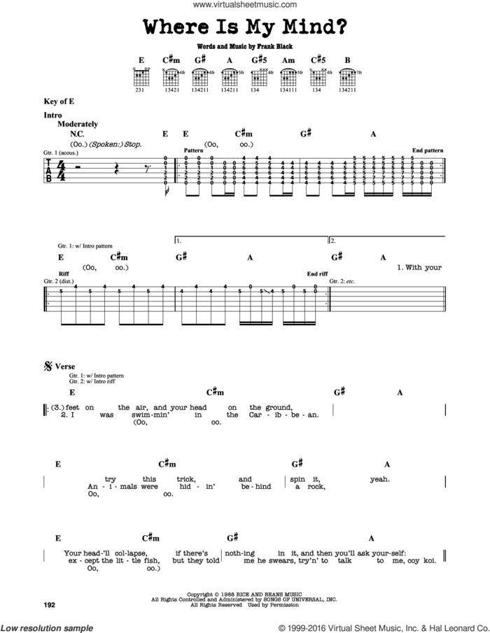 Where Is My Mind? sheet music for guitar solo (lead sheet) by Pixies and Francis Black, intermediate guitar (lead sheet)
