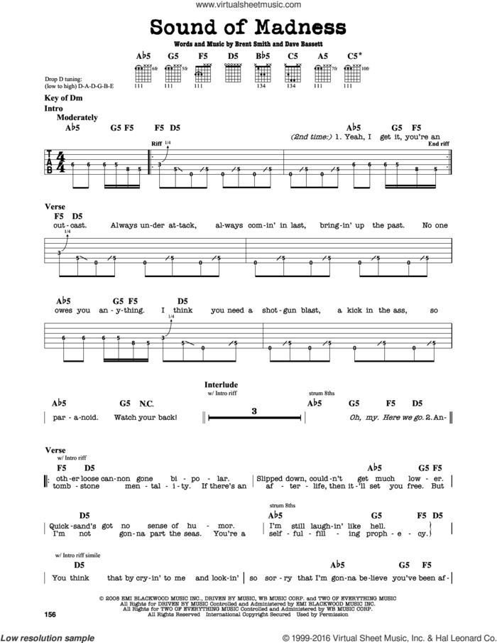 Sound Of Madness sheet music for guitar solo (lead sheet) by Shinedown, Brent Smith and Dave Bassett, intermediate guitar (lead sheet)