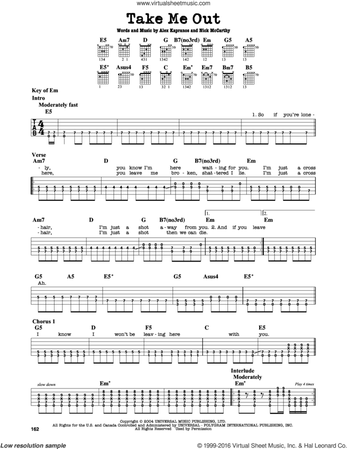 Take Me Out sheet music for guitar solo (lead sheet) by Franz Ferdinand, Alex Kapranos and Nicholas McCarthy, intermediate guitar (lead sheet)