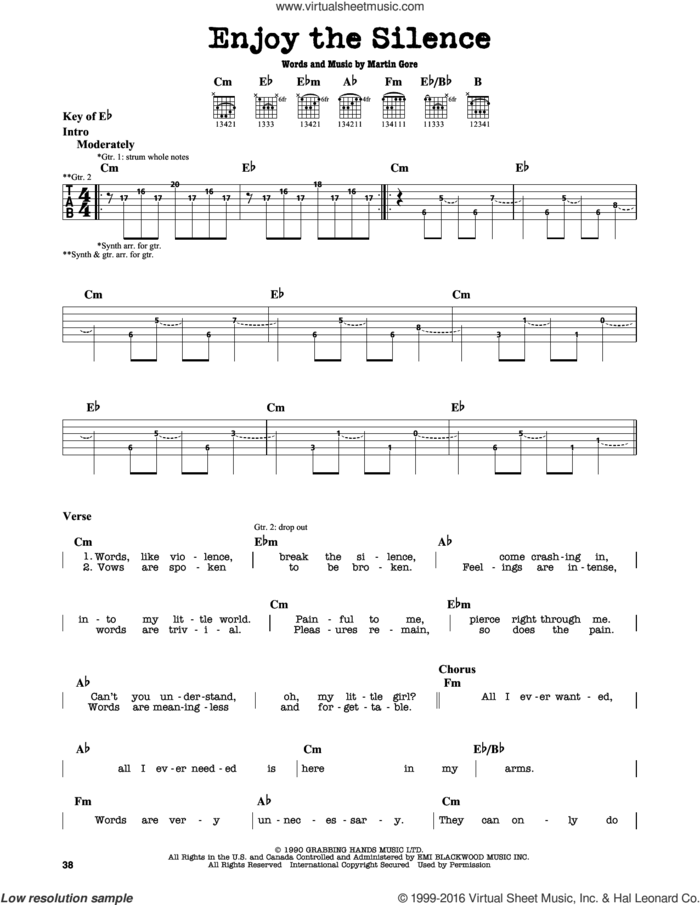 Enjoy The Silence sheet music for guitar solo (lead sheet) by Depeche Mode, Lacuna Coil and Martin Gore, intermediate guitar (lead sheet)