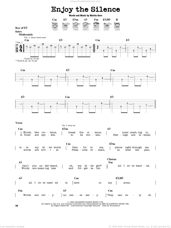 Enjoy The Silence sheet music for guitar solo (lead sheet) by Depeche Mode, Lacuna Coil and Martin Gore, intermediate guitar (lead sheet)