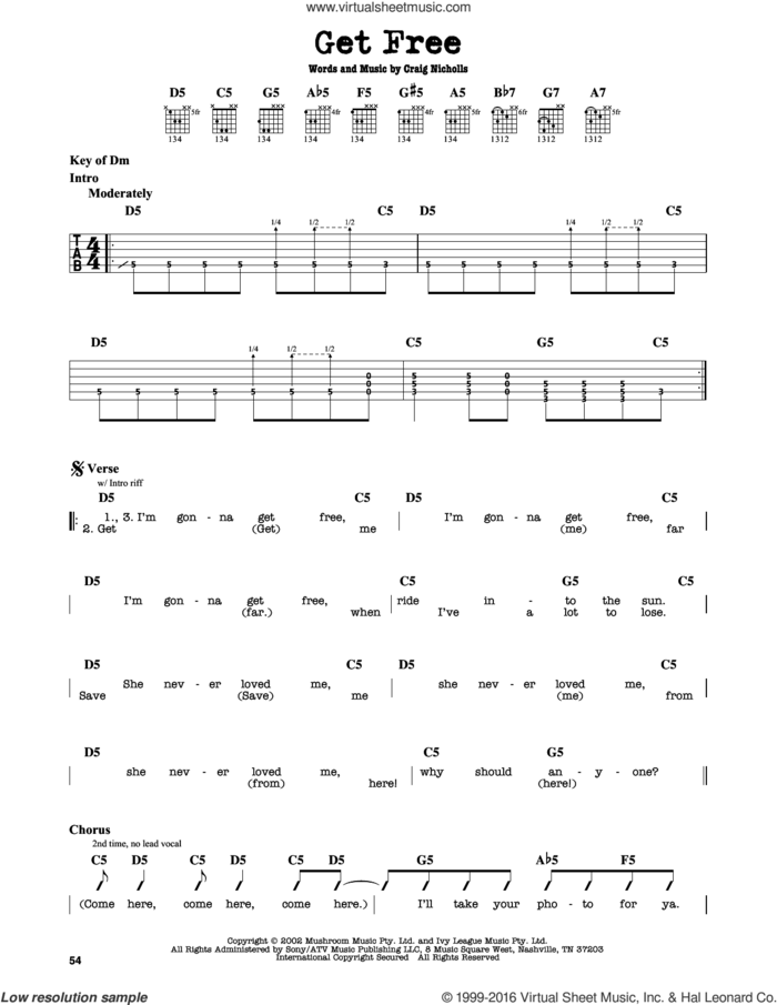 Get Free sheet music for guitar solo (lead sheet) by The Vines and Craig Nicholls, intermediate guitar (lead sheet)