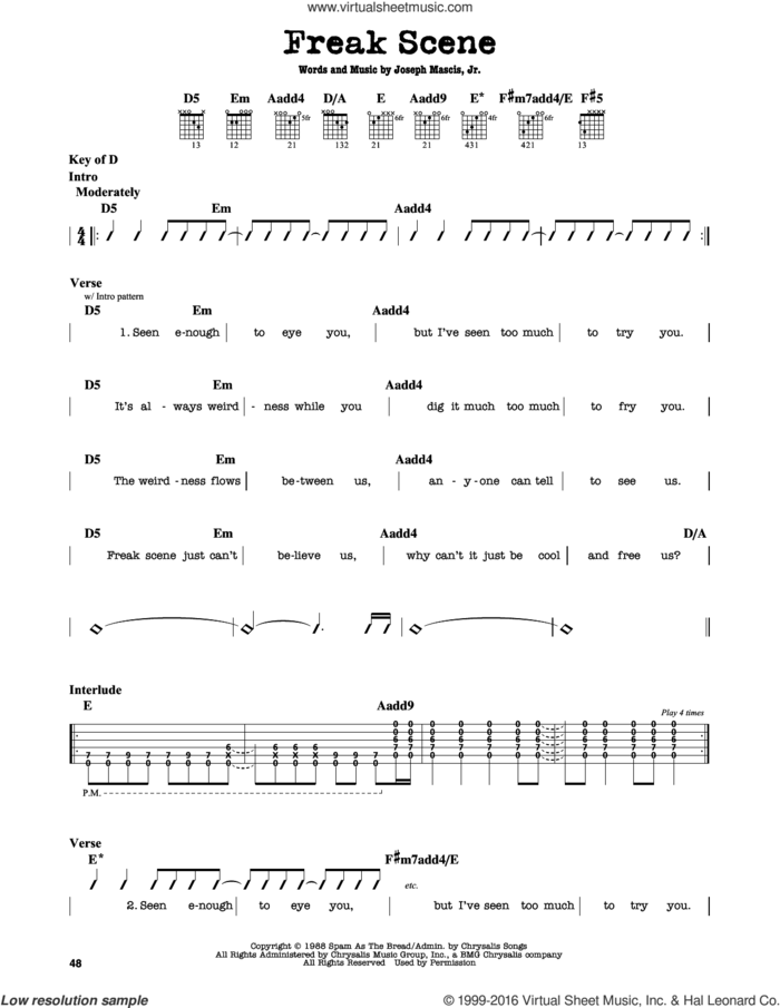 Freak Scene sheet music for guitar solo (lead sheet) by Dinosaur Jr. and Joseph Mascis, intermediate guitar (lead sheet)