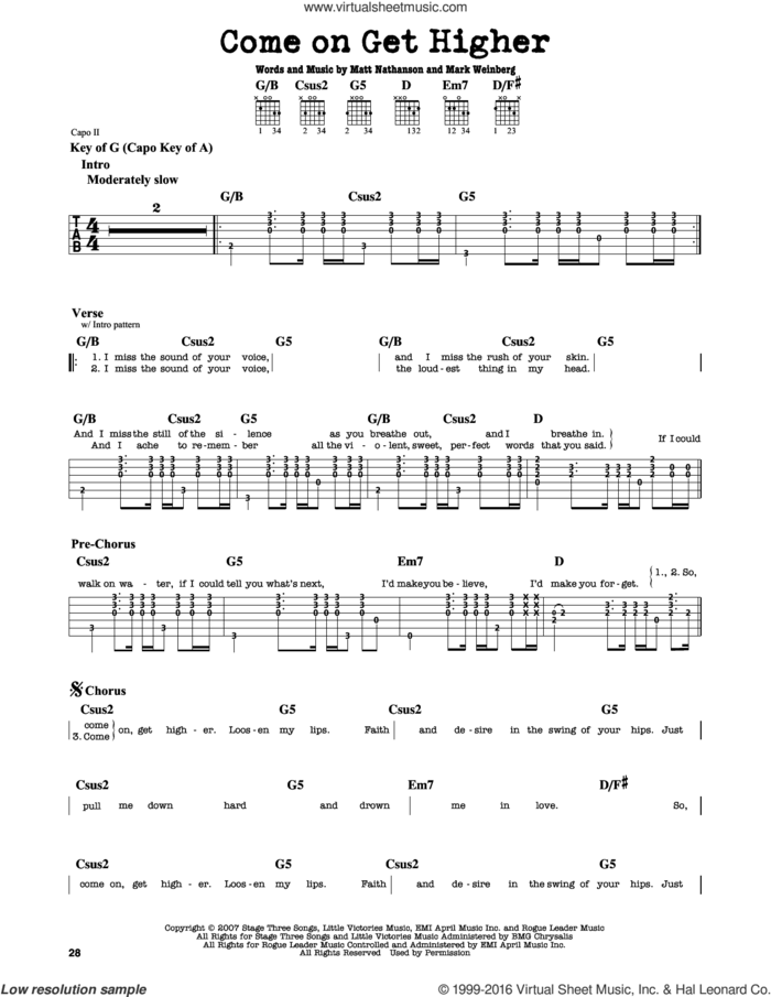Come On Get Higher sheet music for guitar solo (lead sheet) by Matt Nathanson and Mark Weinberg, intermediate guitar (lead sheet)
