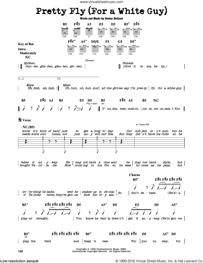 Pretty Fly (For A White Guy) sheet music for guitar solo (lead sheet) by The Offspring and Dexter Holland, intermediate guitar (lead sheet)