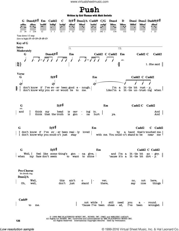 Push sheet music for guitar solo (lead sheet) by Matchbox Twenty, Matchbox 20, Matt Serletic and Rob Thomas, intermediate guitar (lead sheet)