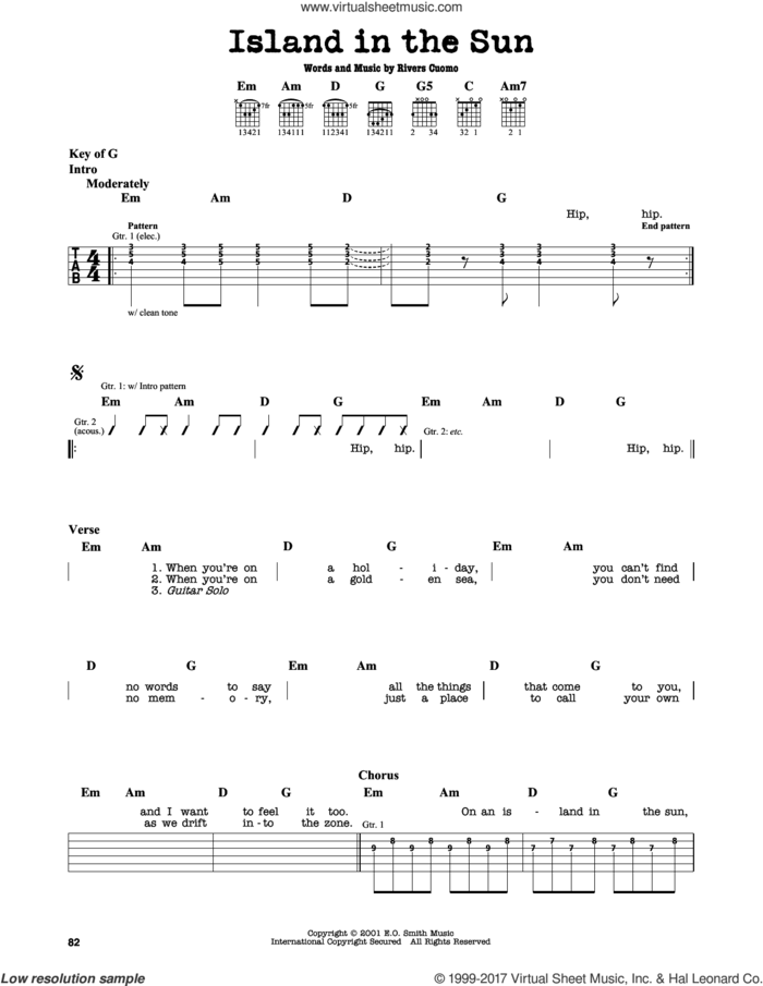 Weezer - Island In The Sun sheet music (intermediate) for guitar solo ...