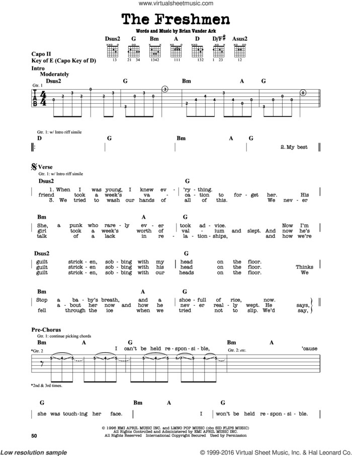 The Freshmen sheet music for guitar solo (lead sheet) by The Verve Pipe and Brian Vander Ark, intermediate guitar (lead sheet)