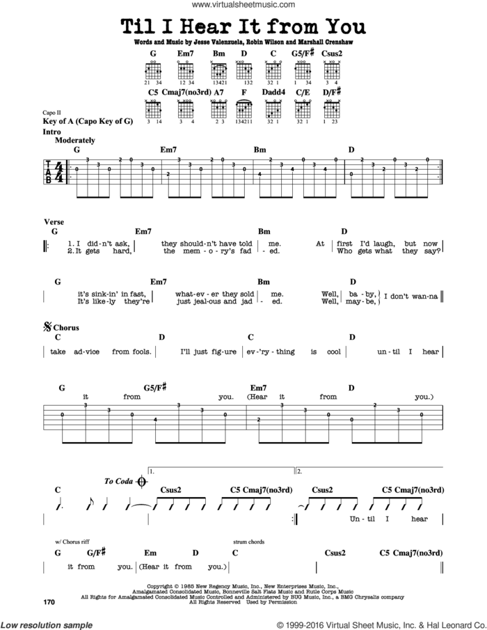 Til I Hear It From You sheet music for guitar solo (lead sheet) by Gin Blossoms, Jesse Valenzuela, Marshall Crenshaw and Robin Wilson, intermediate guitar (lead sheet)