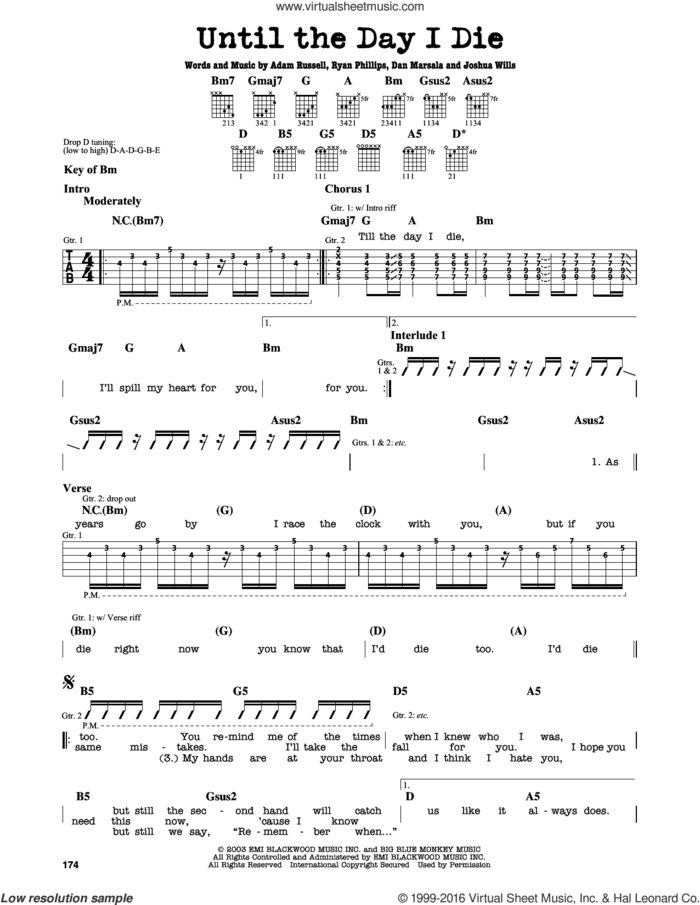 Until The Day I Die sheet music for guitar solo (lead sheet) by Story Of The Year, Adam Russell, Dan Marsala, Joshua Wills and Ryan Phillips, intermediate guitar (lead sheet)