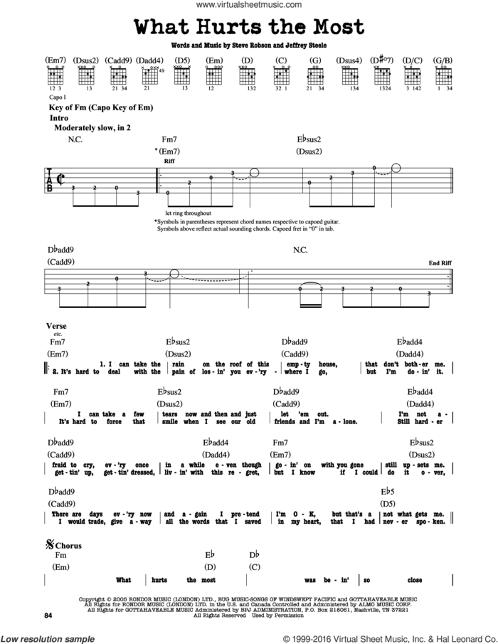 What Hurts The Most sheet music for guitar solo (lead sheet) by Rascal Flatts, Cascada, Jeffrey Steele and Steve Robson, intermediate guitar (lead sheet)