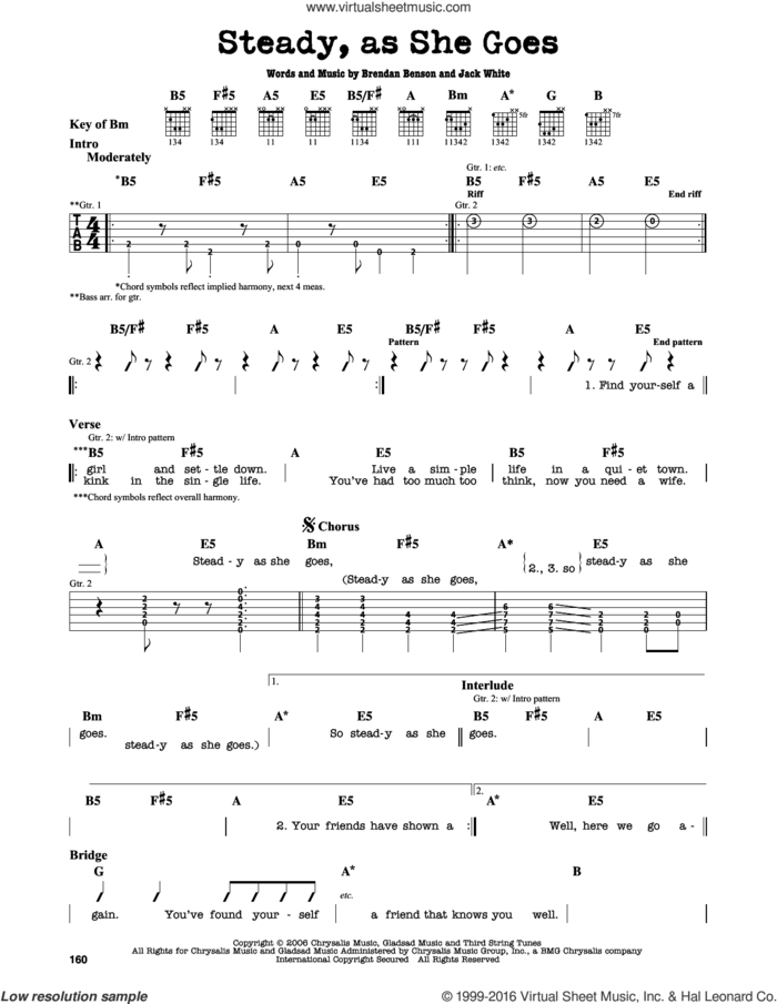 Steady, As She Goes sheet music for guitar solo (lead sheet) by The Raconteurs, Brendan Benson and Jack White, intermediate guitar (lead sheet)