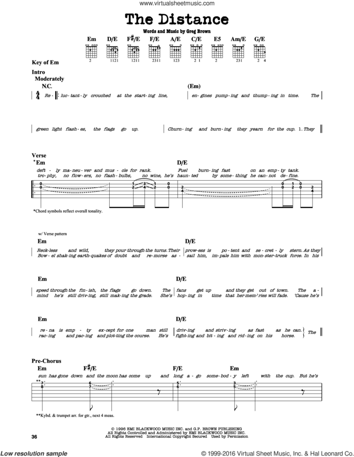 The Distance sheet music for guitar solo (lead sheet) by Cake and Greg Brown, intermediate guitar (lead sheet)