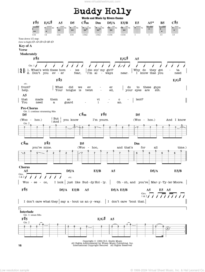 Buddy Holly sheet music for guitar solo (lead sheet) by Weezer and Rivers Cuomo, intermediate guitar (lead sheet)