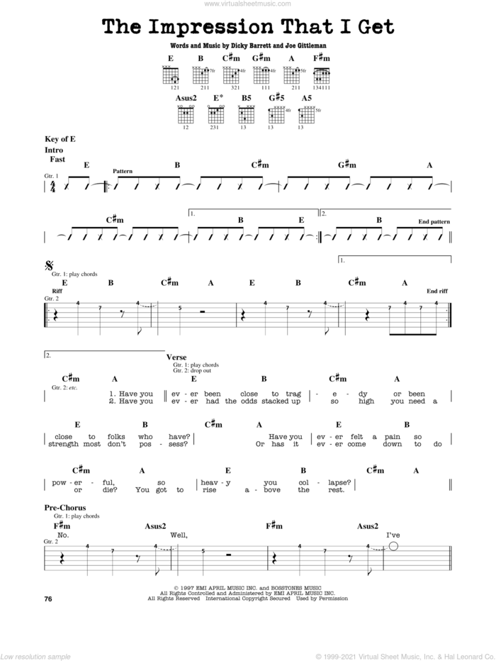 The Impression That I Get sheet music for guitar solo (lead sheet) by The Mighty Mighty Bosstones, Dicky Barrett and Joe Gittleman, intermediate guitar (lead sheet)