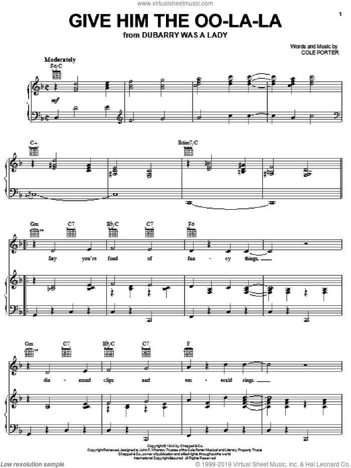 Give Him The Oo-La-La sheet music for voice, piano or guitar by Cole Porter, intermediate skill level