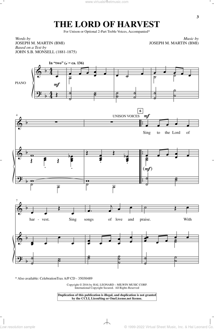 The Lord Of Harvest sheet music for choir (2-Part) by Joseph M. Martin, intermediate duet