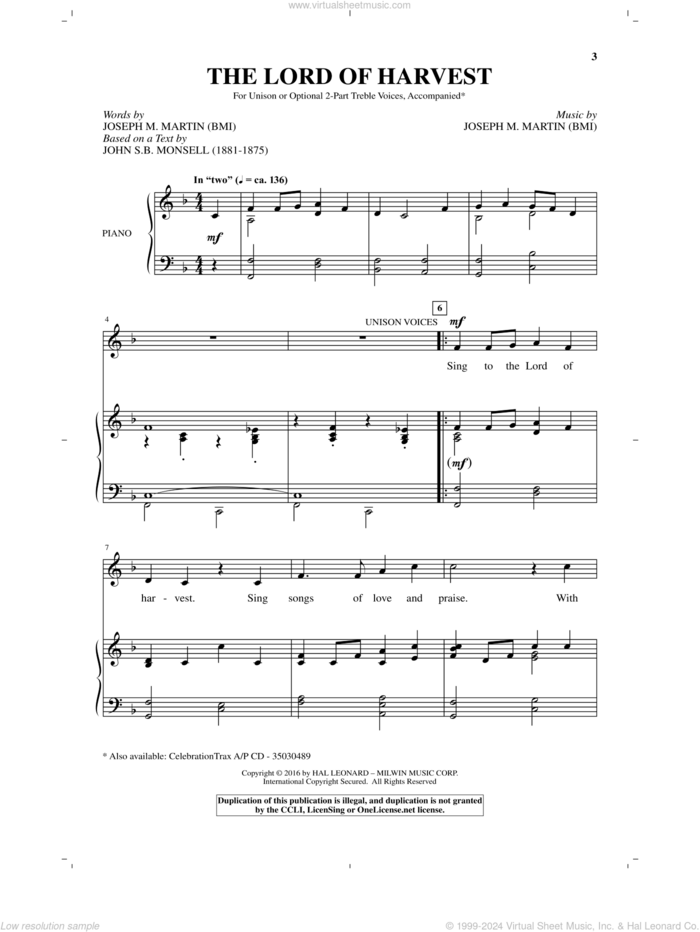 The Lord Of Harvest sheet music for choir (2-Part) by Joseph M. Martin, intermediate duet