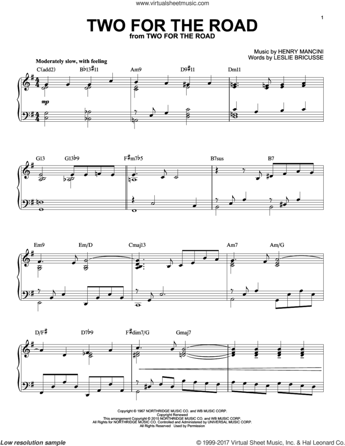 Two For The Road [Jazz version] (arr. Brent Edstrom) sheet music for piano solo by Henry Mancini and Leslie Bricusse, intermediate skill level