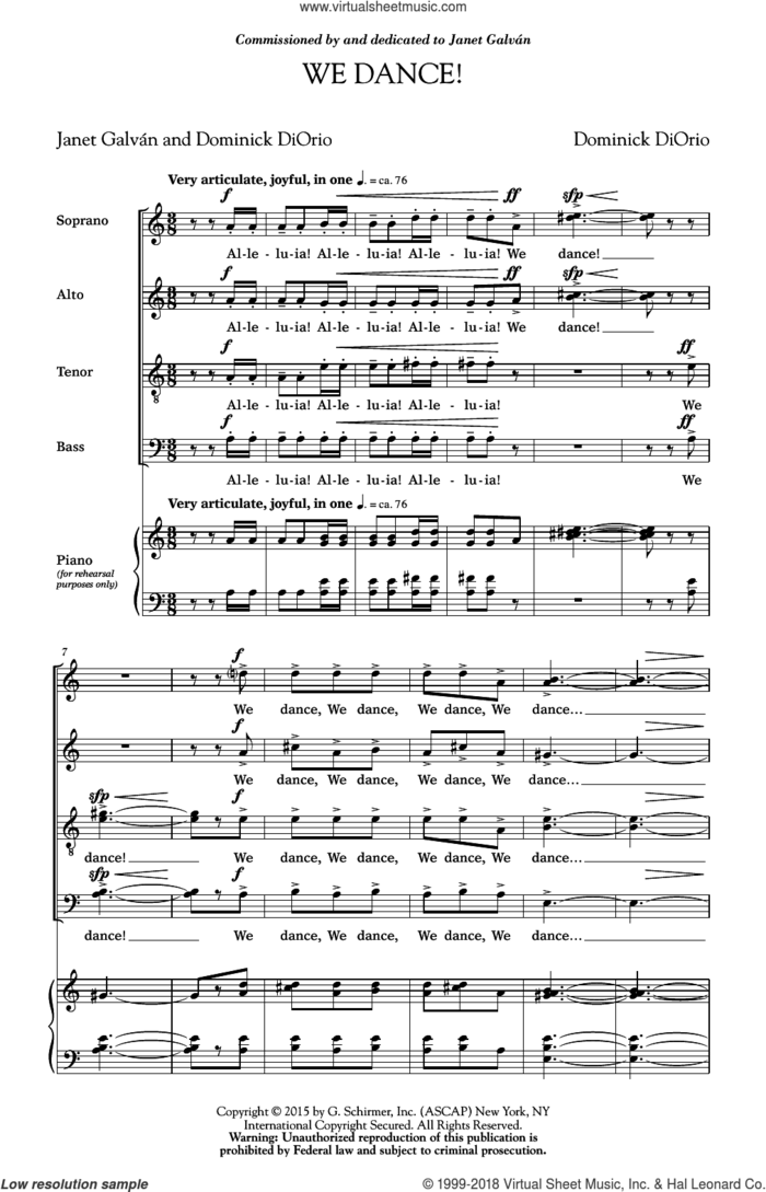 We Dance sheet music for choir (SATB: soprano, alto, tenor, bass) by Dominick Diorio and Janet Galvan, intermediate skill level