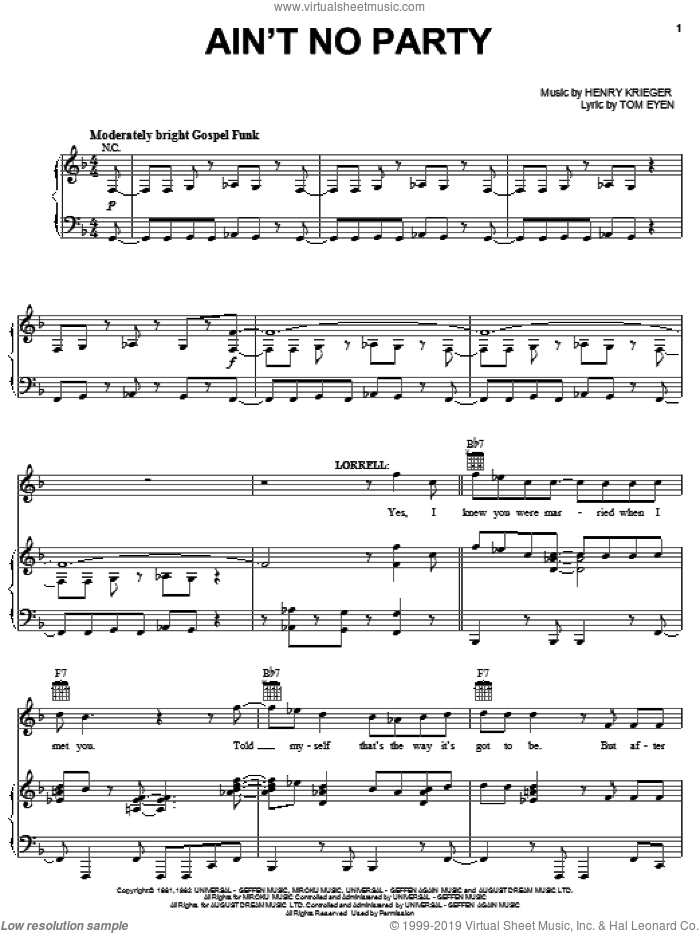 Ain't No Party sheet music for voice, piano or guitar by Tom Eyen, Dreamgirls (Musical) and Henry Krieger, intermediate skill level