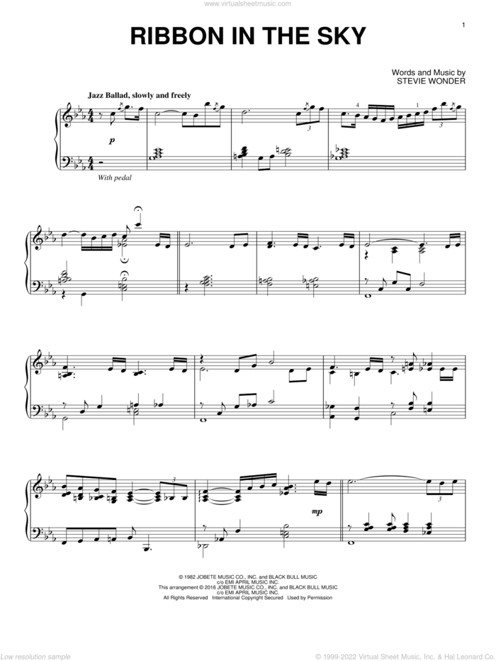 Ribbon In The Sky [Jazz version] sheet music for piano solo by Stevie Wonder, intermediate skill level