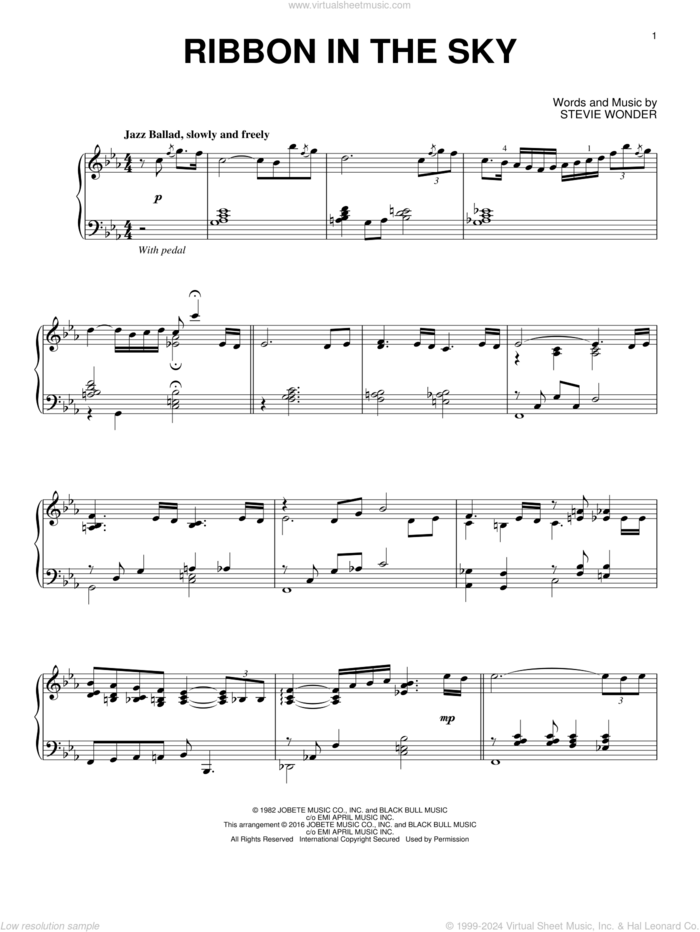 Ribbon In The Sky [Jazz version] sheet music for piano solo by Stevie Wonder, intermediate skill level