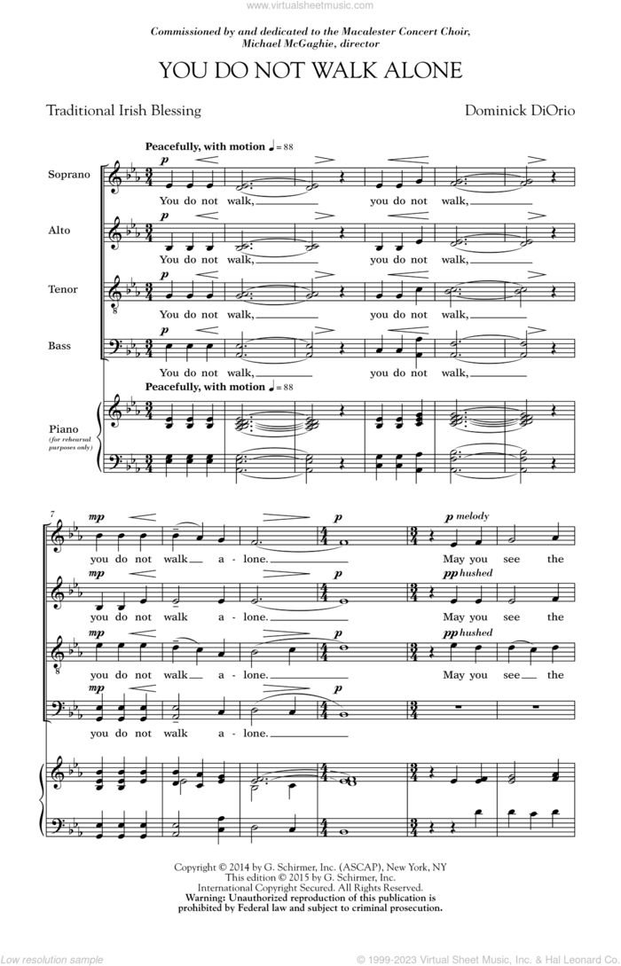 You Do Not Walk Alone sheet music for choir (SATB: soprano, alto, tenor, bass) by Dominick Diorio and Traditional Irish Blessing, intermediate skill level