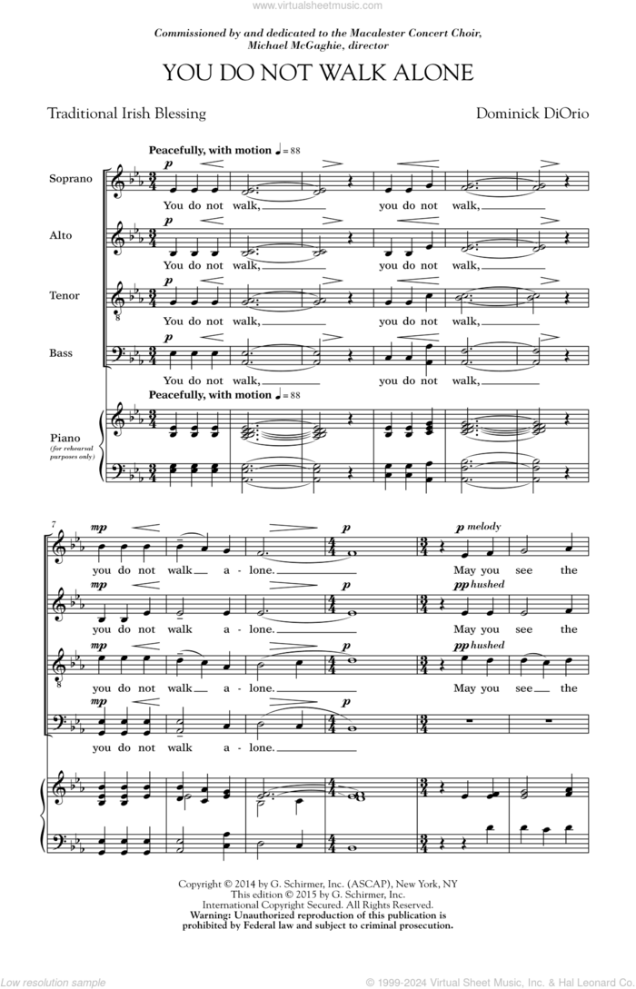 You Do Not Walk Alone sheet music for choir (SATB: soprano, alto, tenor, bass) by Dominick Diorio and Traditional Irish Blessing, intermediate skill level