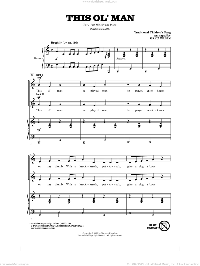 This Ol' Man sheet music for choir (3-Part Mixed) by Traditional Children's Song and Greg Gilpin, intermediate skill level