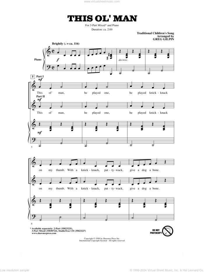 This Ol' Man sheet music for choir (3-Part Mixed) by Traditional Children's Song and Greg Gilpin, intermediate skill level