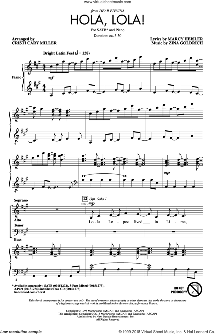Hola, Lola! sheet music for choir (SATB: soprano, alto, tenor, bass) by Cristi Cary Miller, Marcy Heisler and Zina Goldrich, intermediate skill level